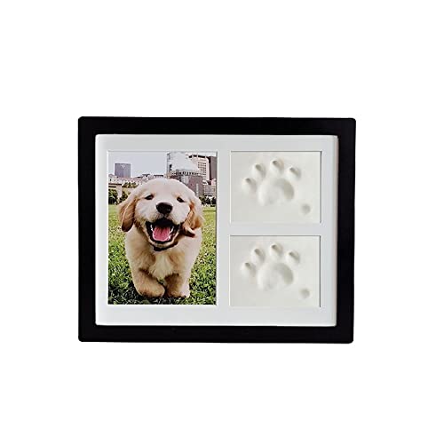 JunWish Pet Paw Print Andenken Kit für Hund Katze, Holz Bilderrahmen mit Haustier Pfotenabdruck Aufdruck Kit (Schwarz) von JunWish