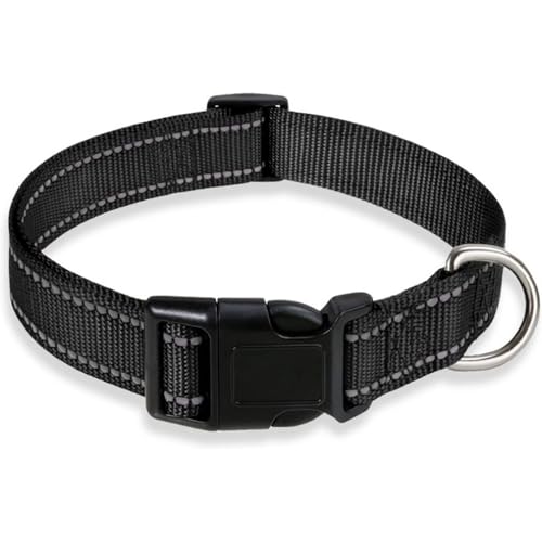 Reflektierendes Nylon-Hundehalsband mit Sicherheitsschnalle, Nylon, verstellbar, klassisches Welpenhalsband, Haustierhalsband mit weicher Neoprenpolsterung für extra kleine und Welpen, Größe XL (2,5 x von June tech