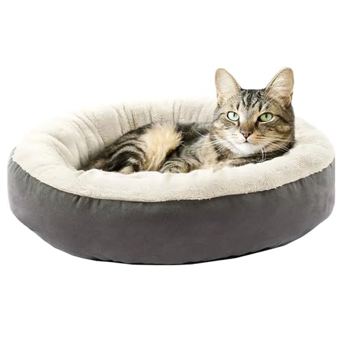 Jungengel Katzenkissen Katzenbett 55cm in Grau & Rot Extra Soft Tierkissen Tierbett Plüsch (Grau) von Jungengel