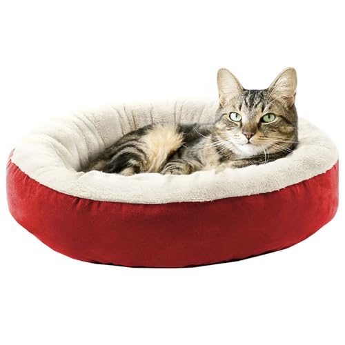 Jungengel Katzenkissen Katzenbett 55cm in Grau & Rot Extra Soft Tierkissen Tierbett Plüsch (Rot) von Jungengel