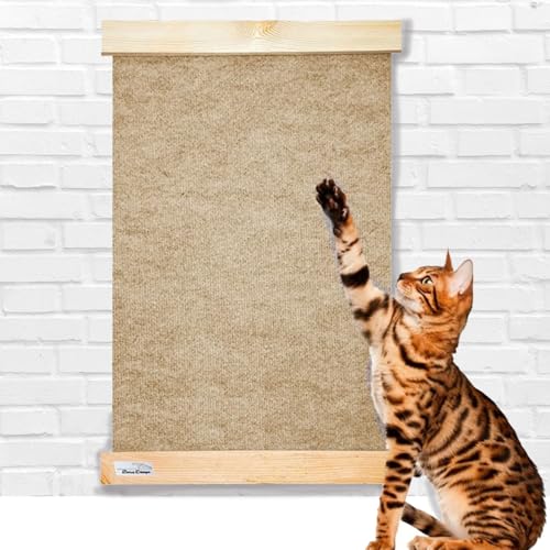 Kratzbrett für Katzen, Naturholz und Kratzfeste Polyester-Matte, 55 x 40 cm, allergiefreundlich, ideal für Krallenpflege, kombinierbar mit Zubehör von Jungengel