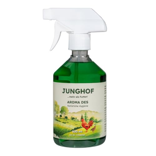 Junghof Aroma des | 500 ml | Stallhygiene für Geflügel | Für eine bessere Stallluft | Zur Unterstützung der Atemwege | Enthält Minzöl, Eukalyptusöl, Rosmarin und Orange von Junghof