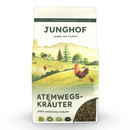 Junghof Atemwegskräuter | 200 g | 100% natürliche Kräutermischung für Geflügel | Unterstützung für die Atemwege | Auch zur längerfristigen Gabe geeignet | Mit Brenesselkraut von Junghof