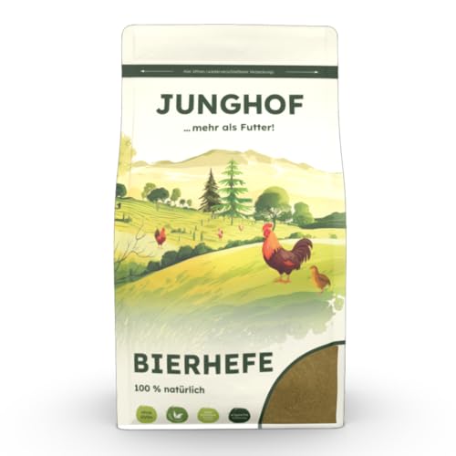 Junghof Bierhefe | 750 g | Ergänzungsfuttermittel für Geflügel | Kann die Gefiederbildung unterstützen | 100% natürlich | Hochwertige Proteine für Mauser und Kükenaufzucht von Junghof