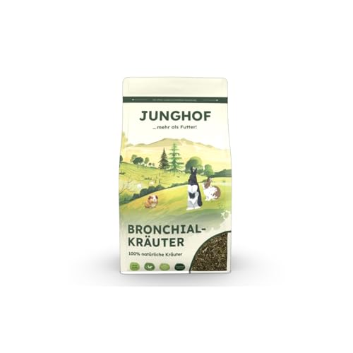 Junghof Bronchialkräuter | 200 g | Ergänzungsfuttermittel für Nager | 100% natürliche Kräutermischung | Sorgfältige Auswahl von Kräutern wie Brennnesselkraut und Thymiankraut von Junghof