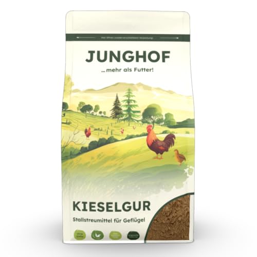 Junghof KIESELGUR Stallstreumittel | 750 g | Für eine gesunde Stallhygiene | Zur Verwendung im Hühnerstall und zur Schädlingsreduzierung | Zur Anwendung im Staubbad geeignet von Junghof