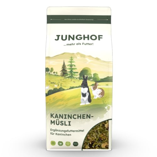 Junghof Kaninchenmüsli | 500 g | Ergänzungsfuttermittel für Nager | Für eine artgerechte Fütterung | Ohne Soja, ohne Farbstoffe, ohne Pellets | Reich an Rohfaser und Vitaminen von Junghof