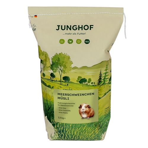 Junghof Meerschweinchenmüsli | 2,5 kg | Ergänzungsfuttermittel für Nager | Für eine artgerechte Fütterung | Ohne Soja, ohne Farbstoffe, ohne Pellets | Reich an Rohfaser von Junghof