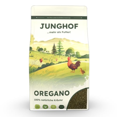 Junghof Oregano für Geflügel | 150 g | 100% natürliches Einzelfuttermittel für Geflügel | Unterstützung des Organismus während der Kükenaufzucht | Mit einem hohen Rohfasergehalt von Junghof