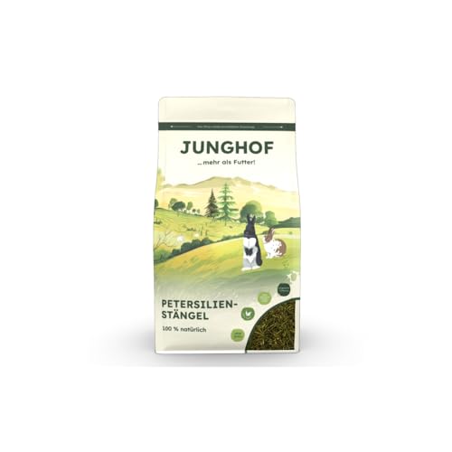 Junghof Petersilienstängel | 150 g | Für eine Zugabe in der täglichen Fütterung | Die Stängel der Petersilie sind eine beliebte Knabberei | Für Wohlbefinden + Beschäftigung von Junghof