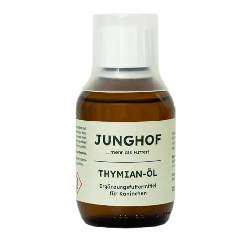 Junghof Thymian Öl | 125 ml | 100% natürliches Ergänzungsfuttermittel für Nager | Zur Unterstützung der Atemwege | Für eine bessere Stallluft | Enthält Thymian und Eukalyptus von Junghof