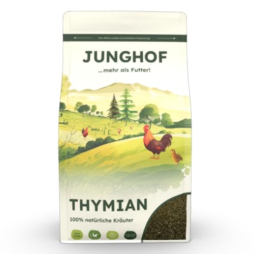 Junghof Thymian für Geflügel | 200 g | 100% natürliches Einzelfuttermittel für Geflügel | Unterstützung des Bronchialsystems während der Herbst- und Winterzeit | Thymian gerebelt von Junghof