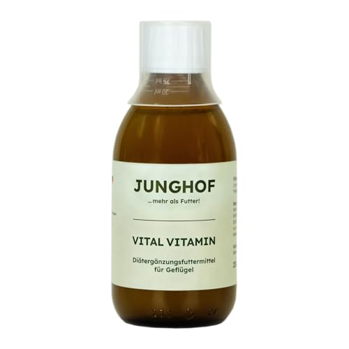 Junghof Vital Vitamin | 250 ml | Flüssiges Ergänzungsfuttermittel für Geflügel | Mischung aus Vitamin A, D3, E & C zur Zugabe ins Trinkwasser | Zur Unterstützung des Immunsystems von Junghof