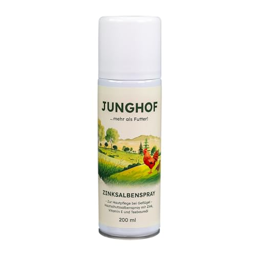 Junghof Zinksalbenspray | 200 ml | Hautpflege-Sprühsalbe für Geflügel | Zur Unterstützung bei der ersten Wundversorgung | Mit Zink und Vitamin E zur besseren Heilung von Junghof