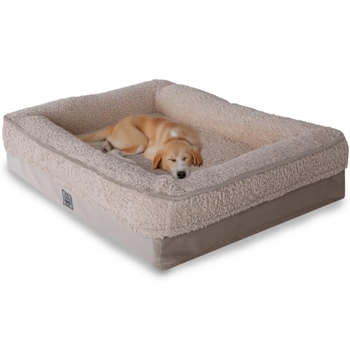 Jungolica Pet Products, Beige-Medium. Memory-Schaum mit wasserdichtem Innenbezug. Abnehmbarer waschbarer Bezug mit Reißverschluss und sehr weichem und fusselfreiem Stoff. Rutschfeste, stützende von Jungolica Pet Products