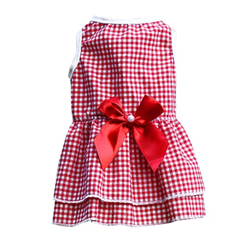 Ausgefallene Hundebekleidung Für Jungen Karierter Rock Sommerkleid Katze Hund Haustierkleidung Herbst Bogen Zubehör Knoten Frühlingshochzeit Streifen Kleid Haustierkleidung Teetasse (Red #2, L) von Junhasgood