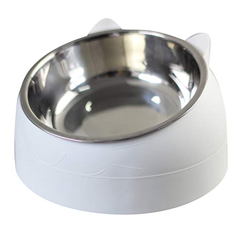 Chromstahl Schüssel Mit Deckel Halswirbelsäulennapf für Katzen aus Edelstahl Futternapf 400ML Kleine Schüssel (White, 400ML) von Junhasgood