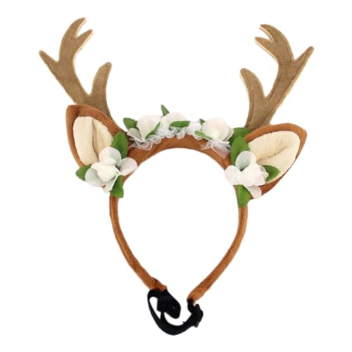 Halsband Klickverschluss Hund Katze Hut Horn Festliche Ornamente Anti Shedding Samt Hörner Styling Kopfschmuck Hundehalsband Mit Metall Klickverschluss (Brown, L) von Junhasgood