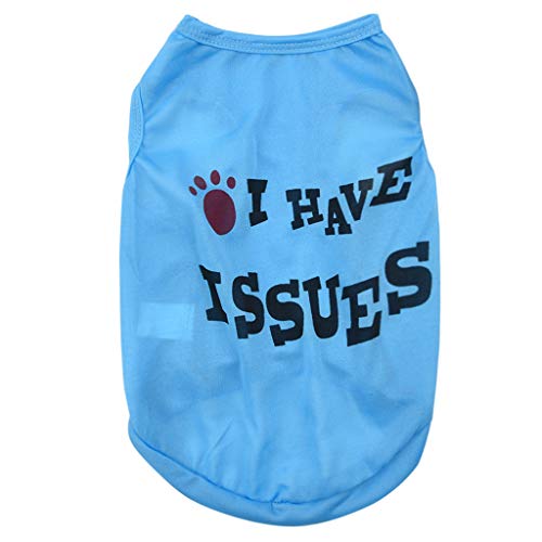 Haustier Shirts Gedruckte Hunde Mode-Haustier-Weste-Sommer-atmungsaktive Bequeme Text-Muster-Hundekatzen-Kleidung Hundepullover Für Geschirr (b-Blue, S) von Junhasgood