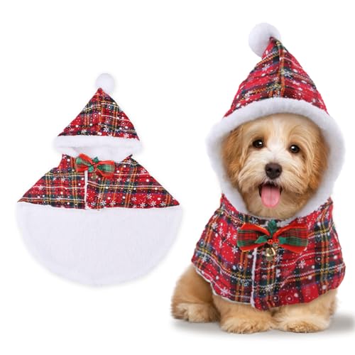 Junhasgood Hundekostüme Weihnachten Weihnachten Hundekostüm Verstellbarer mit Mütze Weihnachtsmann für Neujahr Lustige Anzieh Weihnachten Rot Haustier Weihnachten Outfit (Red, L) von Junhasgood