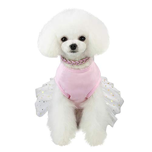 Junhasgood Süße Hundekleidung Spitze-Haustier-Kleid Atmungsaktives Katzen-Kaninchen-Kleid-Druck-Hundekleidung Bodenbildung Haustierkleidung Kleidung Für Möpse (A-Pink, M) von Junhasgood