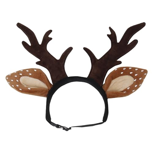 Weihnachten Haustier Kopfbedeckung Weihnachtsmütze Verstellbare Rentier Geweih Stirnband für Heiligabend Party Haustiere Hunde Katzen Weihnachten Haustier Kostüm Accessoire für Katze und (Brown, L) von Junhasgood