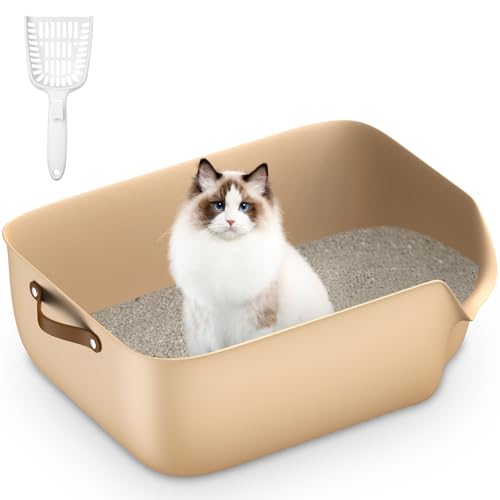 Offene Katzentoilette mit schrägem Eingang, leicht zu reinigen, langlebiges Design für Katzen (Beige) von Junhonsion