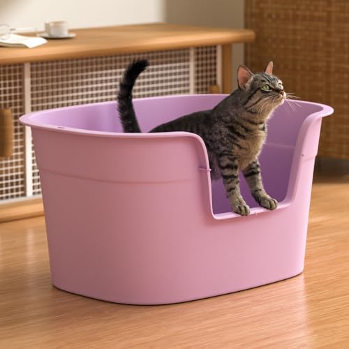 XL-Katzentoilette, violett, geräumiges Design für Kätzchen-Komfort, einfache Reinigung, minimiert die Verfolgung von Streu und verhindert das Auslaufen von Katzenabfällen von Junhonsion