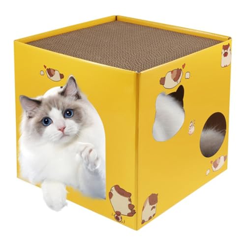 Junterone Katzen-Papphaus mit Kratzpolster Wellpappe Bett Katzenbox Katzenbett für Katze Kleintiere Hase Indoor von Junterone