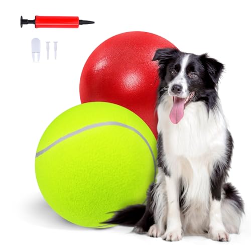 Juome Herding Ball für Hunde, 25,4 cm, Hundehüttenbälle mit Tennistuchabdeckung, Handpumpe, interaktives Hundespielzeug für kleine und mittelgroße Hunde von Juome