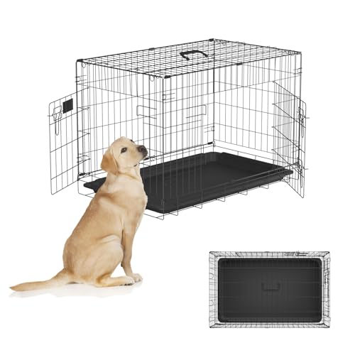 Faltbare Hundebox Hundekäfig mit 2 Türen Transportbox Hund Hundetransportbox Hundebox Auto Drahtkäfig Hundetransportkäfig Hundebox Große Hunde mit Bodenschale Hundebox Faltbar 90.5 x 56.5 x 63.5cm von Jupitor