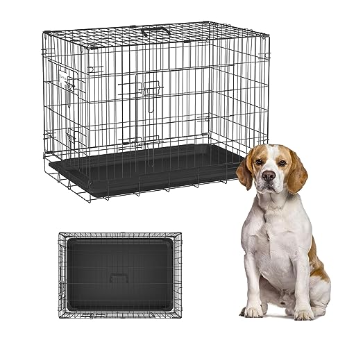 Hundebox Faltbar Hundekäfig Hundebox Auto Hundetransportbox Transportbox Hund Klappbar Faltbare Hundebox Hundetransportkäfig 2 Türen Transportkäfig Auto, Tiertransportbox 75.5 x 45.5 x 52.5cm Schwarz von Jupitor