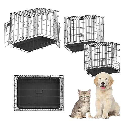 Hundekäfig Hundetransportbox Hundebox Faltbar Hundebox Auto Klappbar Haustierkäfig für Kleine Mittel Große Hunde, Transportbox Hund mit 2 Türen und Bodenschale 75.5 x 45.5 x 52.5cm, Schwarz von Jupitor