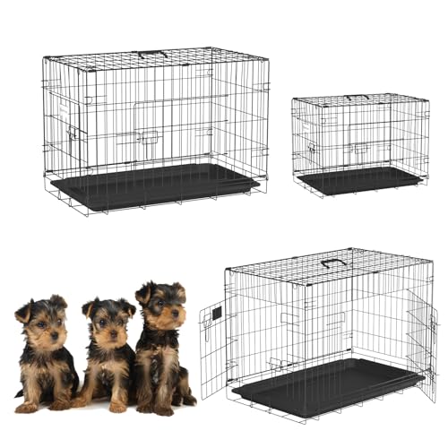 Hundetransportbox Hundebox Hundekäfig für Kleine bis Große Hunde, Transportbox Hund 2 Türen Hundebox Auto Metall Hundebox Faltbar 90.5 x 56.5 x 63.5cm Hundekäfig Klappbar Hundebox mit Bodenschale von Jupitor