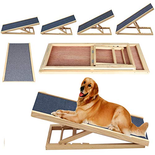 Jupitor Hunderampe mit Rutschfester Sicherheitsteppich Hundeautorampe Hundetreppe Haustierwelpe Auto Hundeleiter 4 stufig verstellbar für Haustiere zusammenklappbares tragbares aus Holz L100cmxB40cm von Jupitor