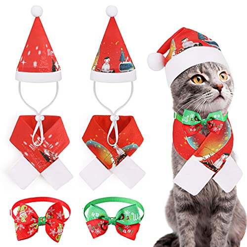 Weihnachten Hund Katze Weihnachtsmütze +Weihnachtsschal+ Verstellbare Fliege Kragen,Jupsk 6 Stücke Weihnachts Haustierkostüm für Kleine Hunde,Katzen,Kätzchen,Welpen, Weihnachtshaustier-Outfit-Zubehör von Jupsk