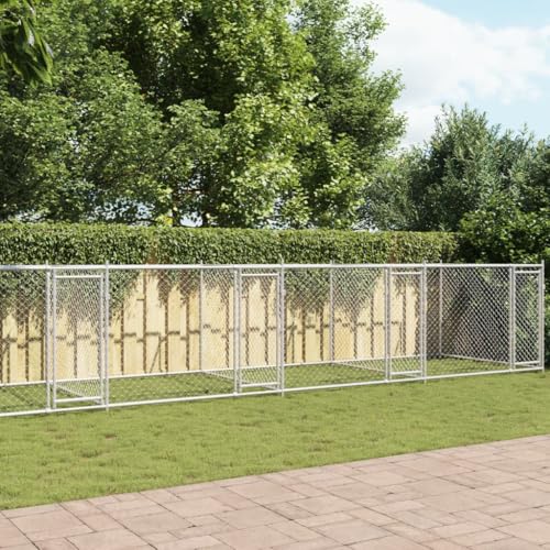 Juroupi Hundekäfig mit Türen, grau, 10 x 2 x 1,5 m, verzinkter Stahl, Hundegehege, Outdoor-Hundehütte, Hundekäfig-3209576 von Juroupi