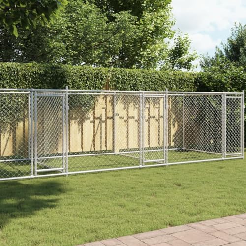 Juroupi Hundekäfig mit Türen, grau, 8 x 2 x 1,5 m, verzinkter Stahl, Hundegehege, Outdoor-Hundehütte, Hundekäfig-3209575 von Juroupi