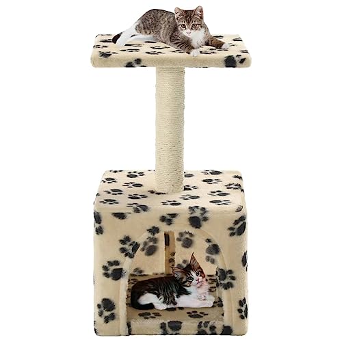 Juroupi Katzen-Kratzbaum Sisal 55 cm Katzenkratzbaum Cat Tree Katzen Kratzbaum Katzen ZubehöR Indoor Beige Pfoten-Aufdruck von Juroupi