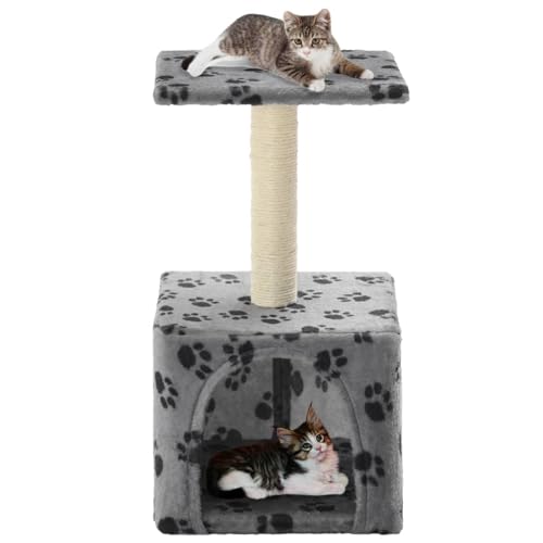 Juroupi Katzen-Kratzbaum Sisal 55 cm Katzenkratzbaum Cat Tree Katzen Kratzbaum Katzen ZubehöR Indoor Grau Pfoten-Aufdruck von Juroupi