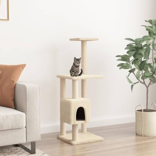 Juroupi Kratzbaum mit Sisal-Kratzsäulen Katzen Baumhaus Katzen Kratzbaum Creme 104 cm von Juroupi