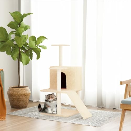 Juroupi Kratzbaum mit Sisal-Kratzsäulen Katzen Baumhaus Katzen Kratzbaum Creme 109 cm von Juroupi