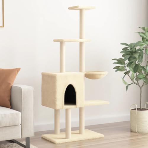 Juroupi Kratzbaum mit Sisal-Kratzsäulen Katzen Baumhaus Katzen Kratzbaum Creme 145 cm von Juroupi