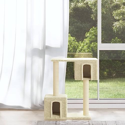 Juroupi Kratzbaum mit Sisal-Kratzsäulen Katzen Baumhaus Katzen Kratzbaum Creme 60 cm von Juroupi