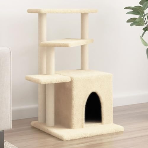 Juroupi Kratzbaum mit Sisal-Kratzsäulen Katzen Baumhaus Katzen Kratzbaum Creme 83,5 cm von Juroupi