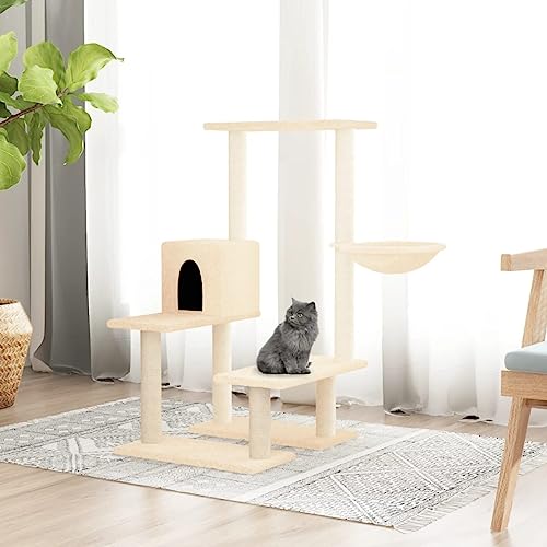 Juroupi Kratzbaum mit Sisal-Kratzsäulen Katzen Baumhaus Katzen Kratzbaum Creme 94,5 cm von Juroupi