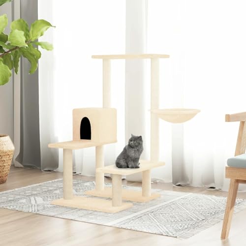 Juroupi Kratzbaum mit Sisal-Kratzsäulen Katzen Baumhaus Katzen Kratzbaum Creme 94,5 cm von Juroupi