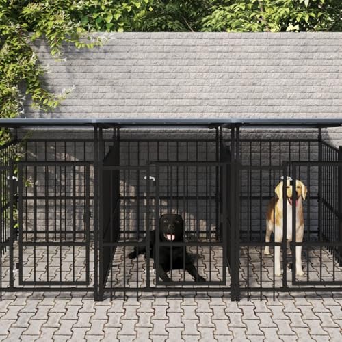 Juroupi Outdoor Hundehütte mit Dach Stahl 7,51 m², Hundegehege, Outdoor Hundehütte, Hundetrainingskäfig Haus-3124591 von Juroupi