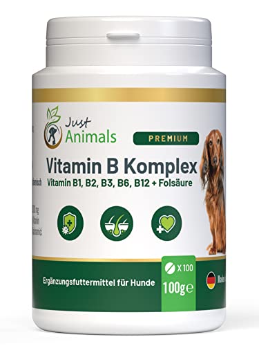 Just Animals Vitamin B Komplex Tabletten für Hunde mit Folsäure - Unterstützt Fell & Haut - 100 Tabletten von Just Animals