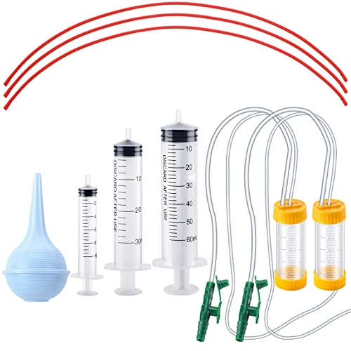 9 Stück Welpenfütterung Tube Kit Enthält 8 FR Rote Gummi Kätzchen Fütterungstuben 10ml Klar Fütterung Tube Spritzen Birne Spritze Fütterungswerkzeuge für Kleintiere Haustier Vorräte Fütterung Messung von Jutom